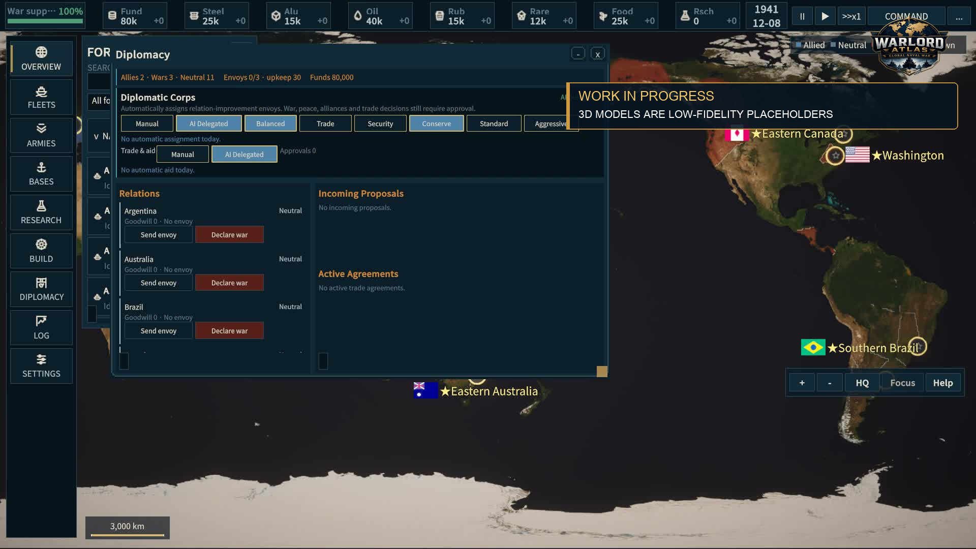 Diplomacy screen in the development build