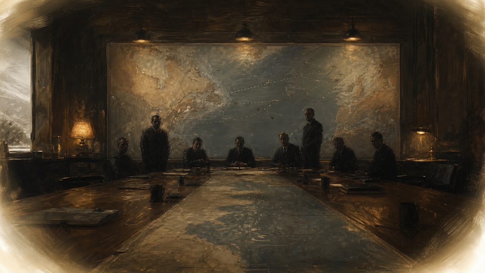 Canada — the glowing arrival descends over the joint defense council (development art)